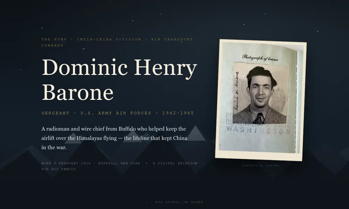 Preview of the Dominic Henry Barone memoir website